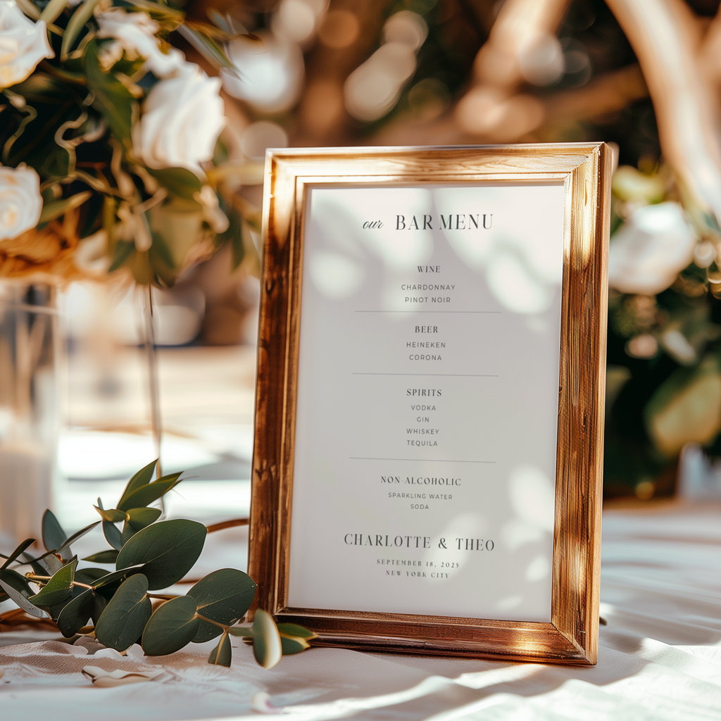 Wedding Bar Menu Sign — Editable Canva Template | 5x7, 8x10, 11x14, 16x20