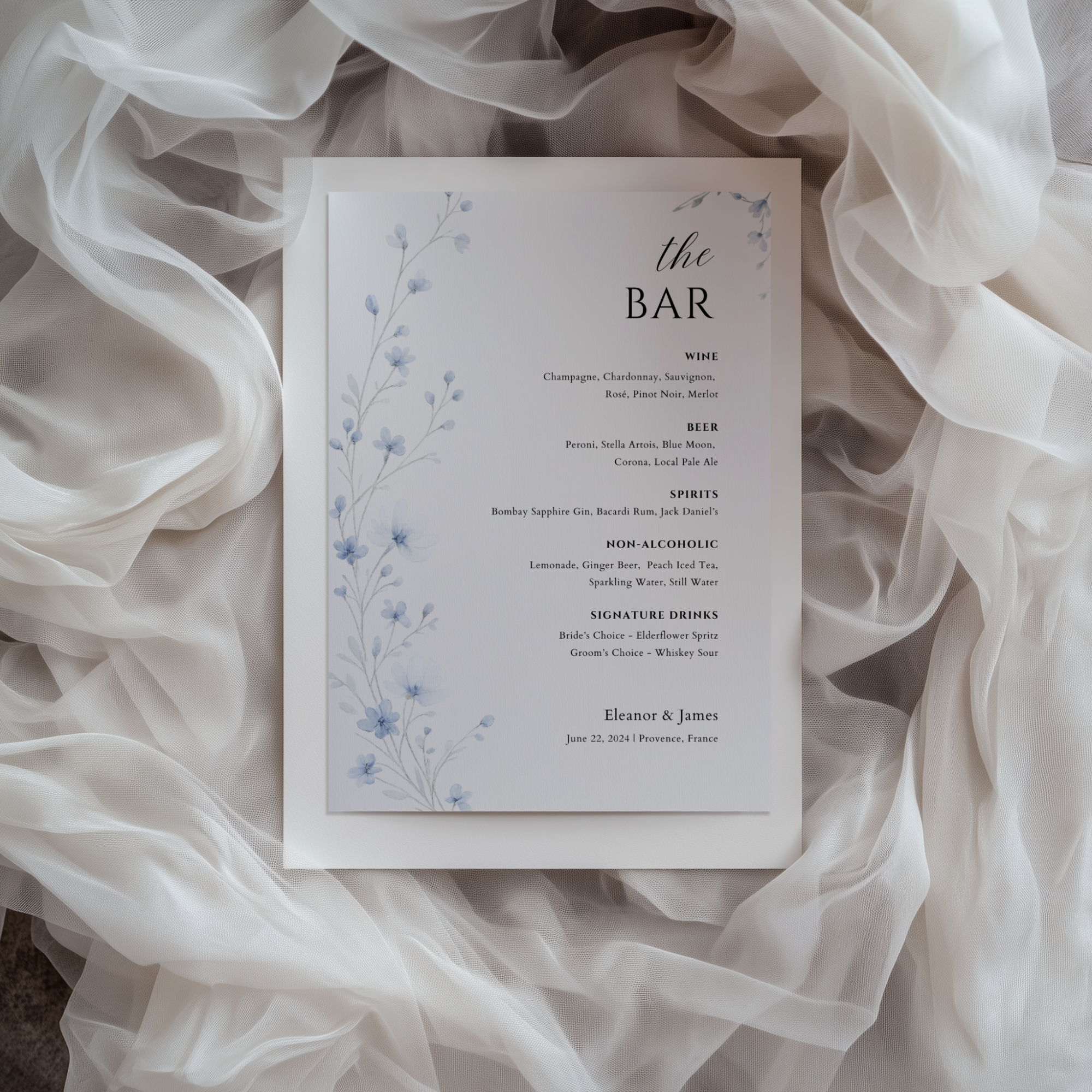 Dusty Blue Wildflower Bar Menu Sign Template | Editable Canva Wedding Sign | Watercolor Drinks Menu | Instant Download