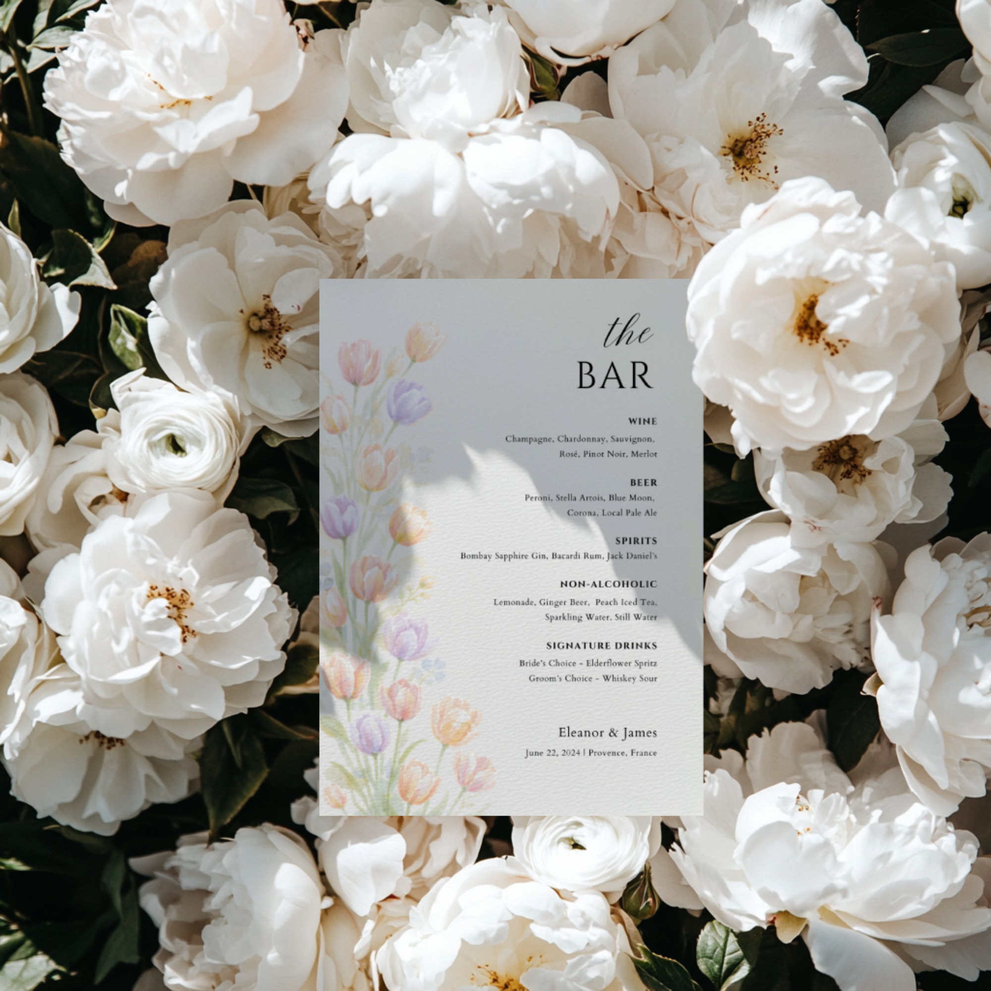 Wildflower Wedding Bar Menu Sign Template | Editable Canva Bar Sign | Pastel Floral Drinks Menu | Instant Download
