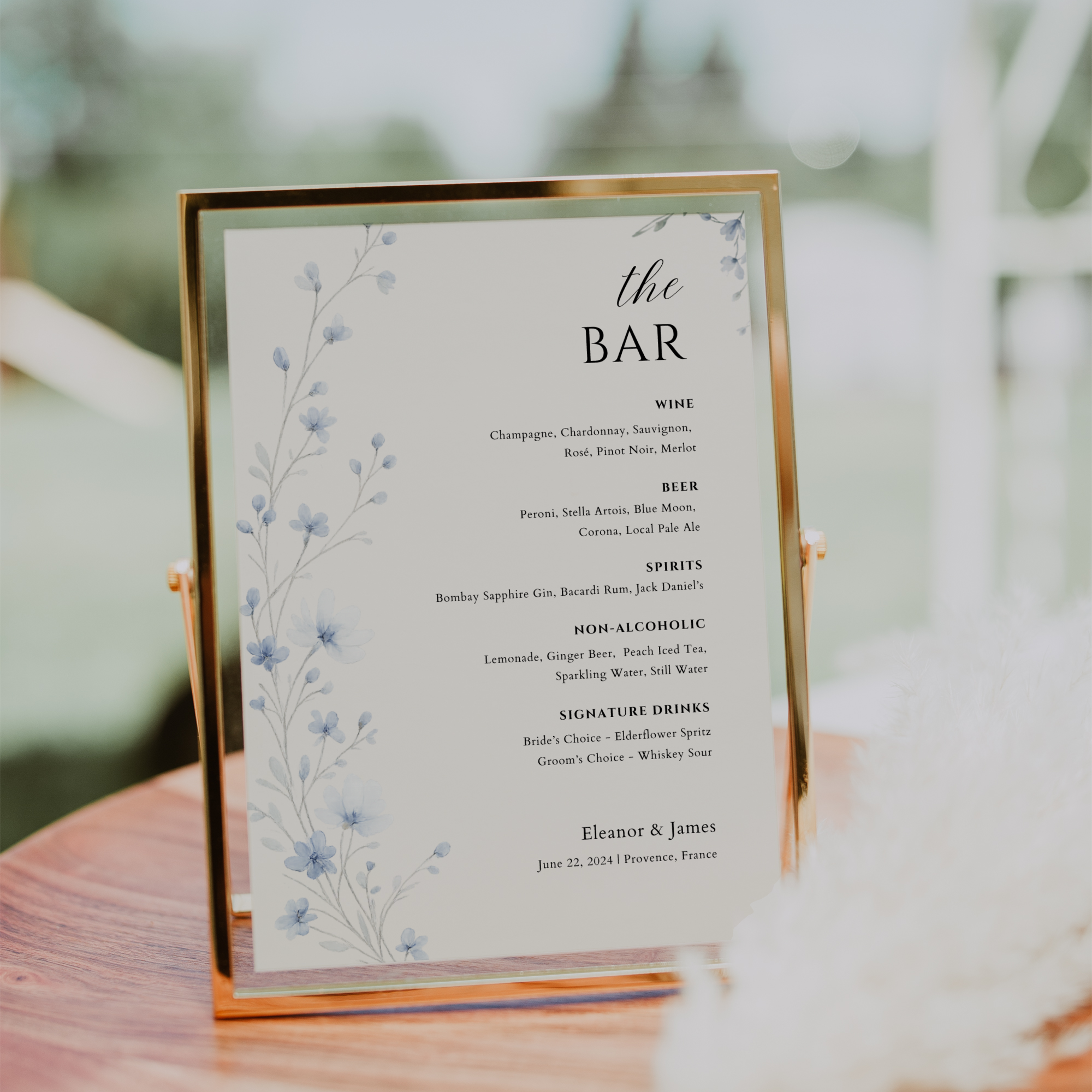Dusty Blue Wildflower Bar Menu Sign Template | Editable Canva Wedding Sign | Watercolor Drinks Menu | Instant Download