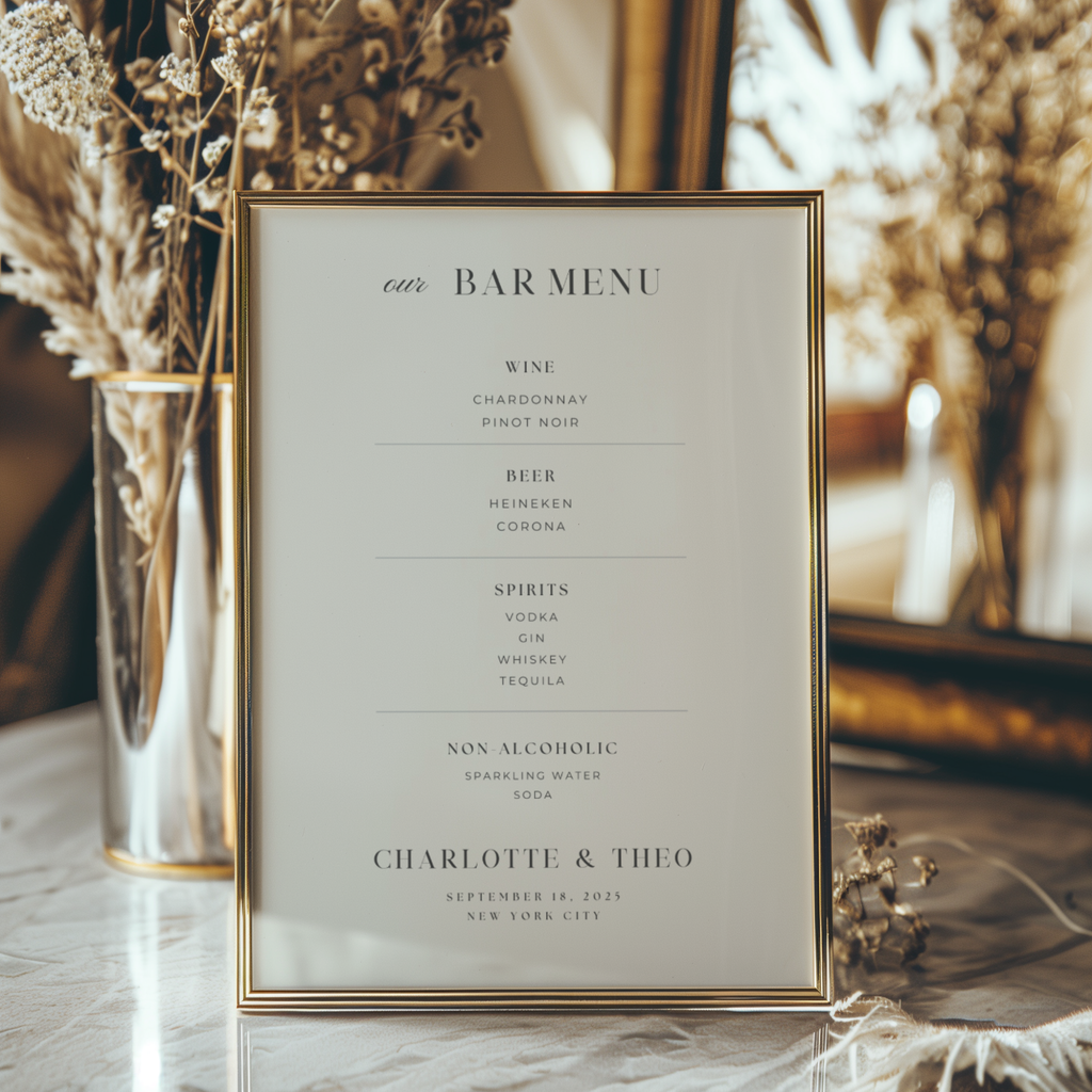 Wedding Bar Menu Sign — Editable Canva Template | 5x7, 8x10, 11x14, 16x20