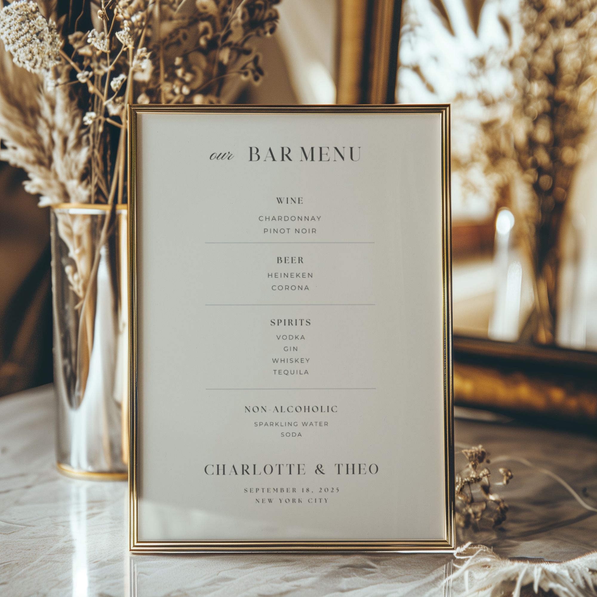 Wedding Bar Menu Sign — Editable Canva Template | 5x7, 8x10, 11x14, 16x20