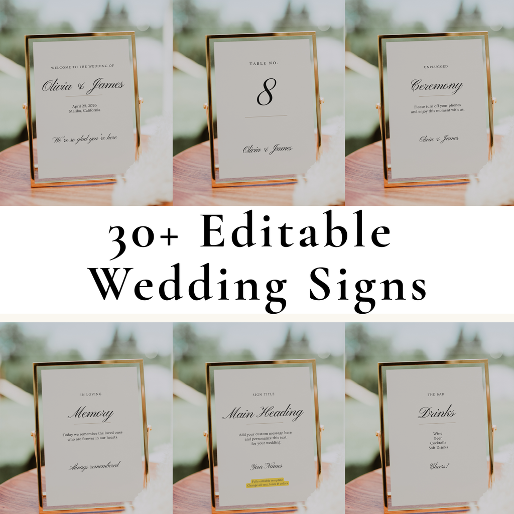 Old Money Wedding Sign Bundle — 30+ Editable Canva Templates