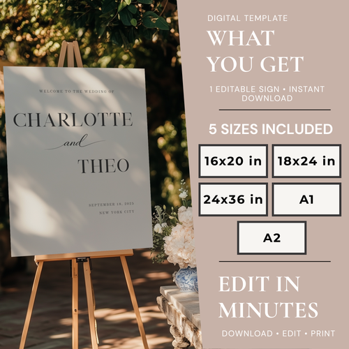 Elegant Wedding Welcome Sign — Editable Canva Template