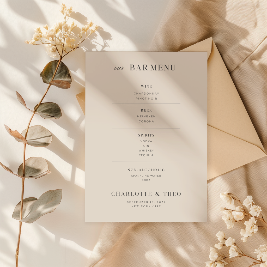 Wedding Bar Menu Sign — Editable Canva Template | 5x7, 8x10, 11x14, 16x20