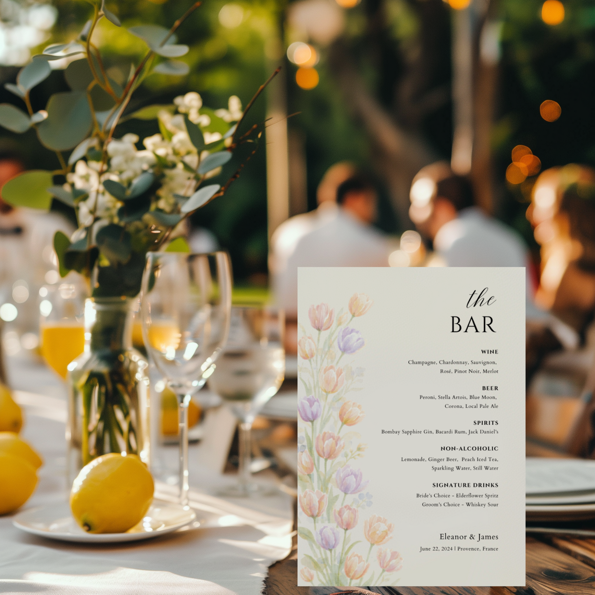 Wildflower Wedding Bar Menu Sign Template | Editable Canva Bar Sign | Pastel Floral Drinks Menu | Instant Download