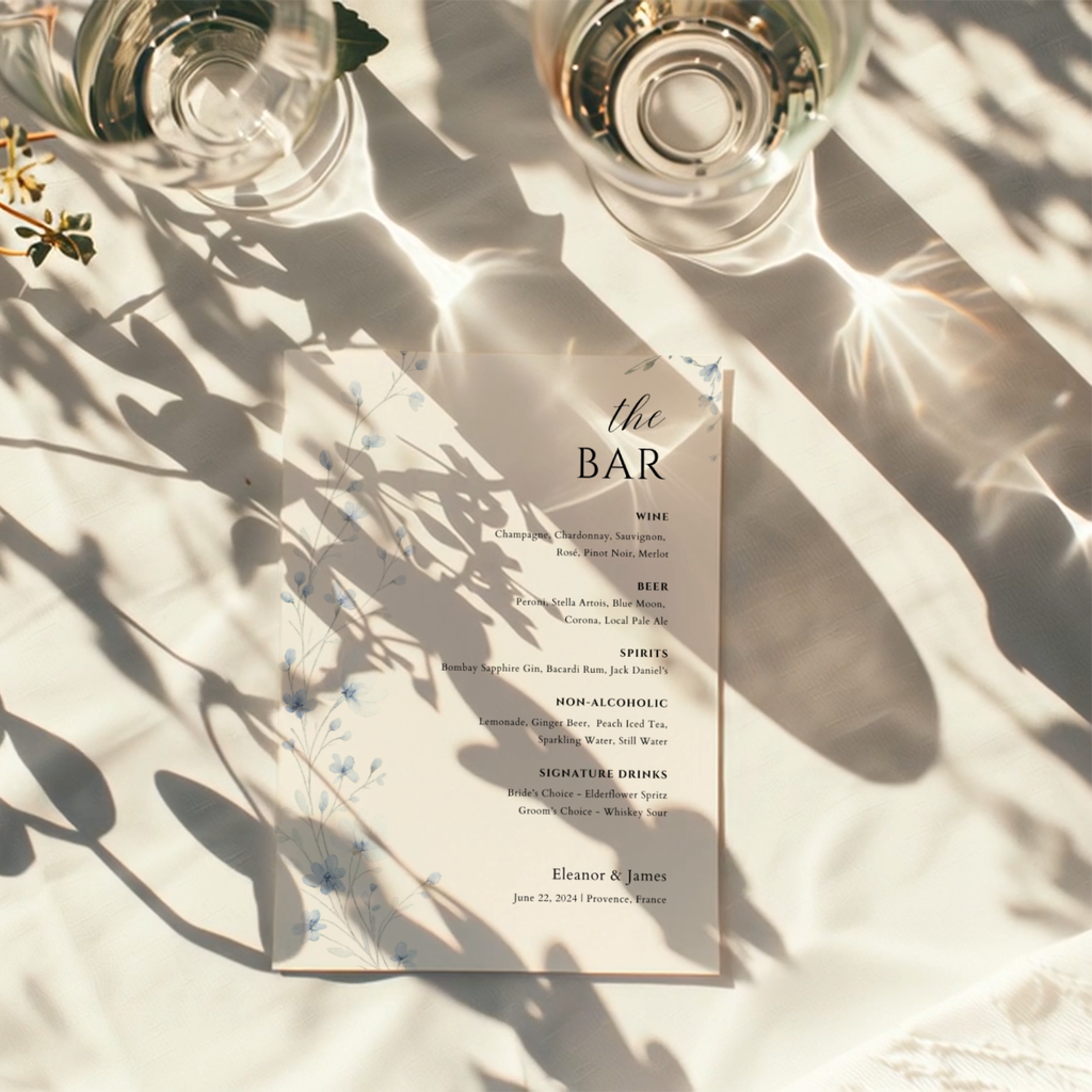 Dusty Blue Wildflower Bar Menu Sign Template | Editable Canva Wedding Sign | Watercolor Drinks Menu | Instant Download