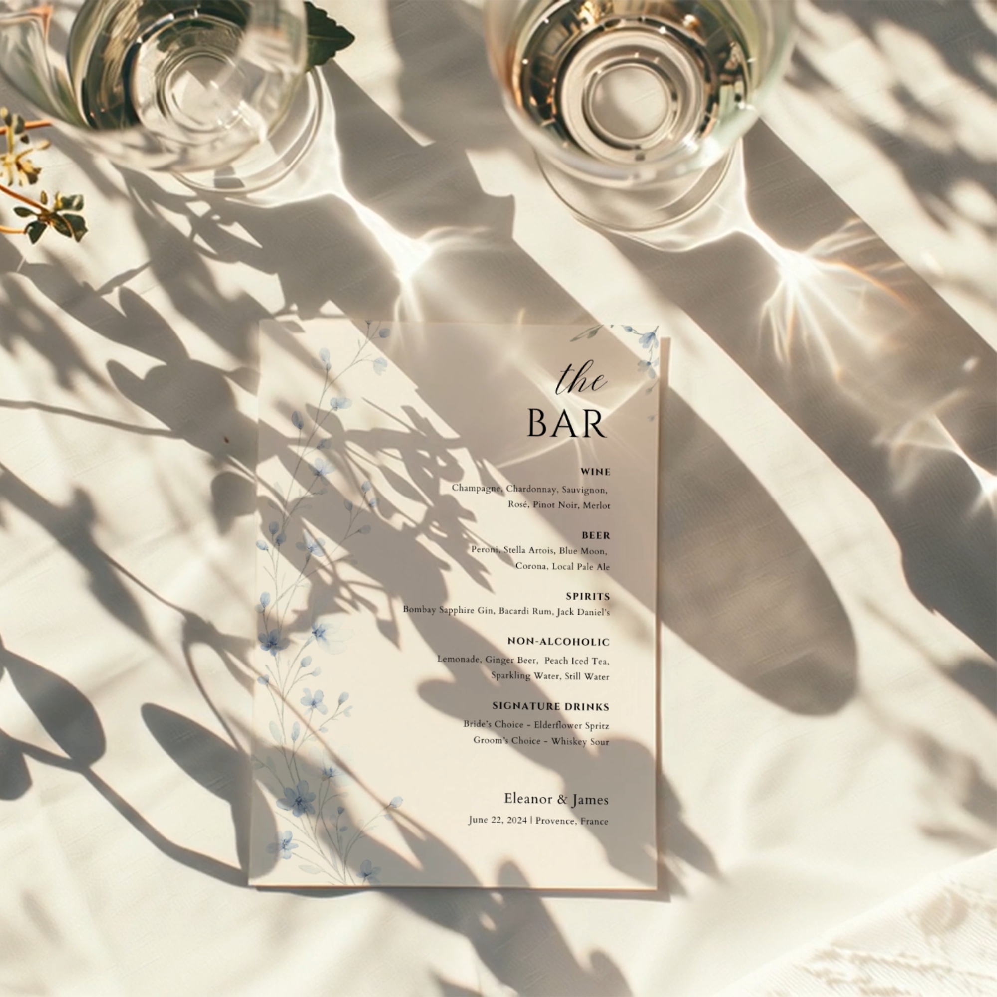 Dusty Blue Wildflower Bar Menu Sign Template | Editable Canva Wedding Sign | Watercolor Drinks Menu | Instant Download