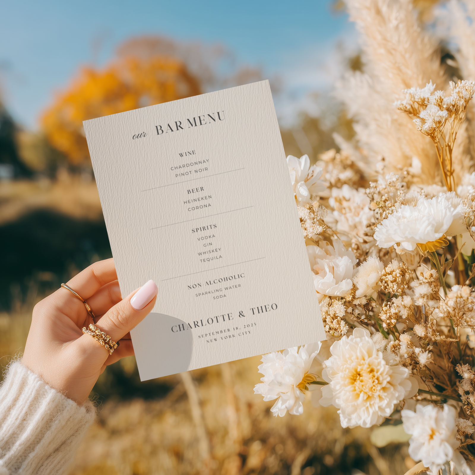 Wedding Bar Menu Sign — Editable Canva Template | 5x7, 8x10, 11x14, 16x20