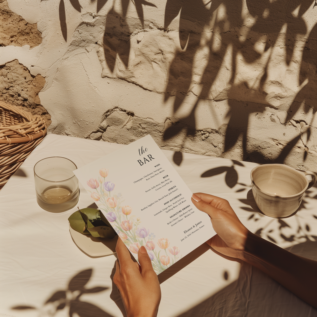 Wildflower Wedding Bar Menu Sign Template | Editable Canva Bar Sign | Pastel Floral Drinks Menu | Instant Download