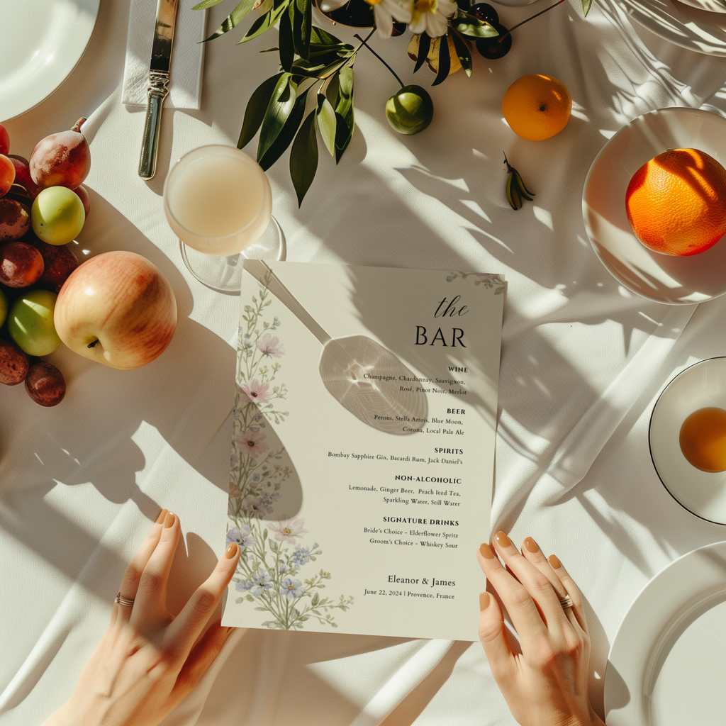 Wildflower Wedding Bar Menu Sign — Editable Canva Template