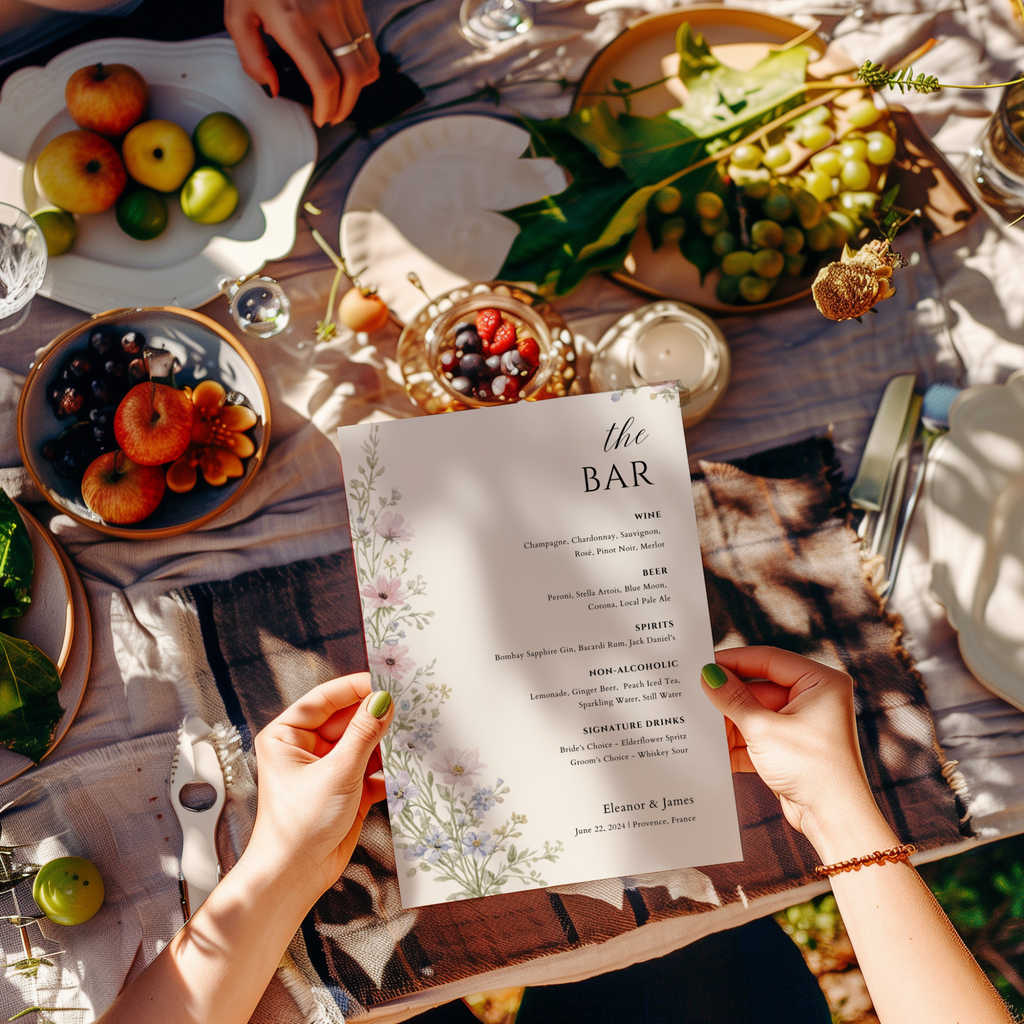 Wildflower Wedding Bar Menu Sign — Editable Canva Template