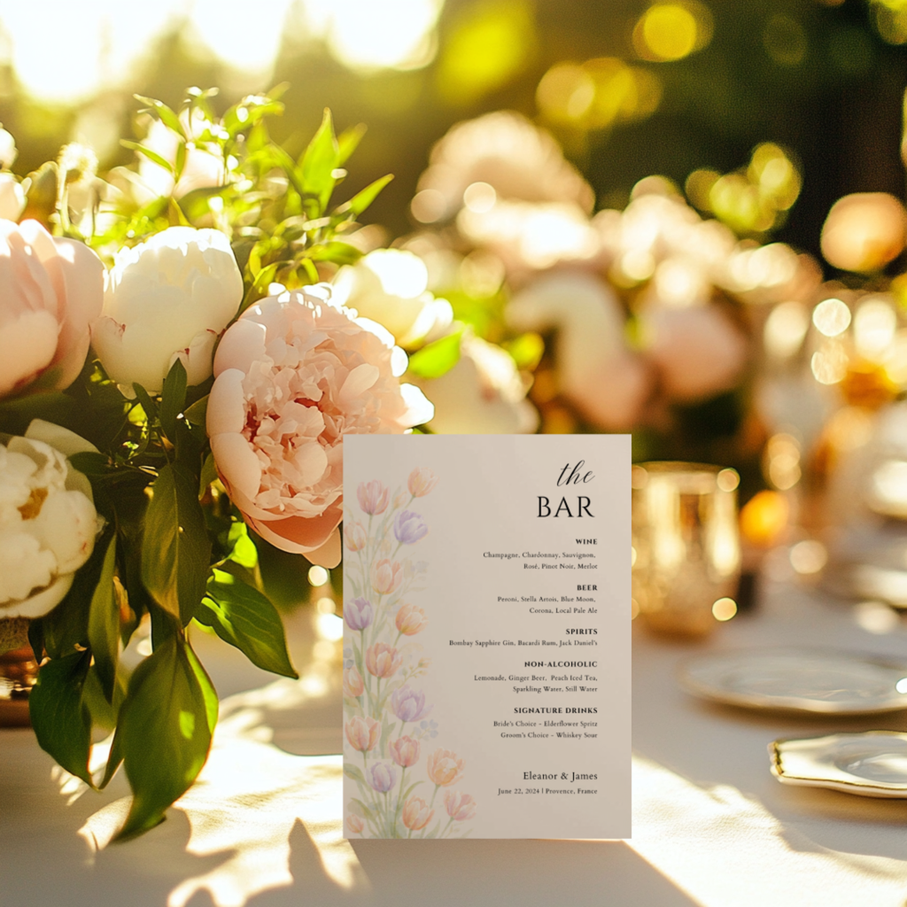 Wildflower Wedding Bar Menu Sign Template | Editable Canva Bar Sign | Pastel Floral Drinks Menu | Instant Download